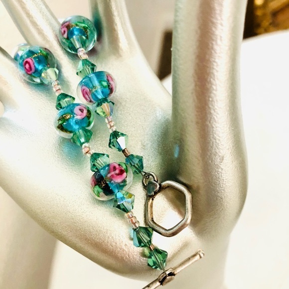 Vintage Floral Glass Crystal Bead Bracelet - Picture 2 of 7